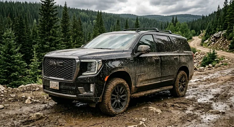 GMC SUV covered in road grime before washing